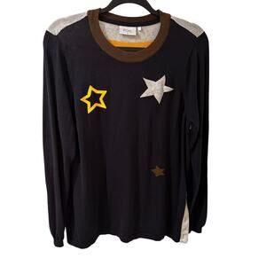 FOIL Colorblock Cotton Embroidered Open Weave Sweater Navy Yellow White, L